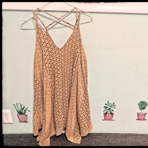 Lush Crossback Sleeveles Beige Dress - Medium